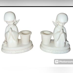 Holt Howard Japan Porcelain Angels  Candlestick Holders Set